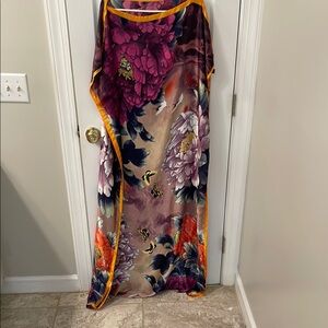 Floral Kimono with Orange Trim